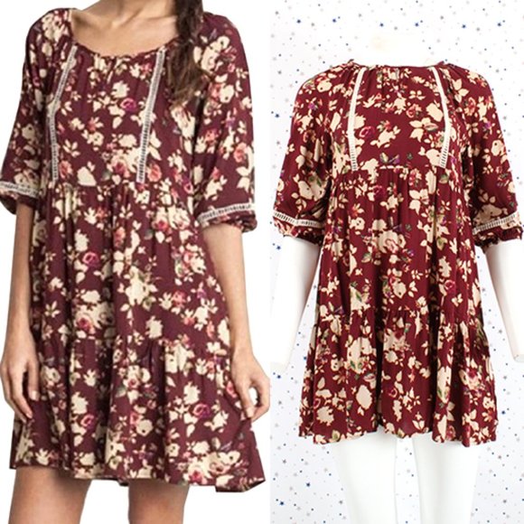 burgundy peasant dress